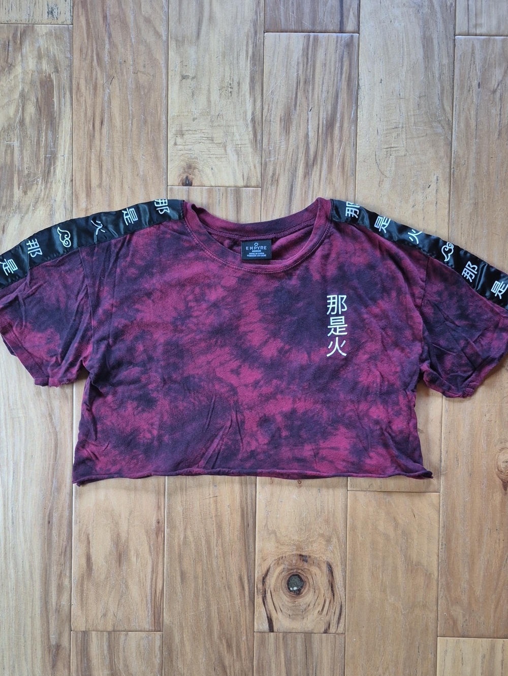 Empyre Maroon Tie-Dye Crop Tee with Black Shoulder Panels